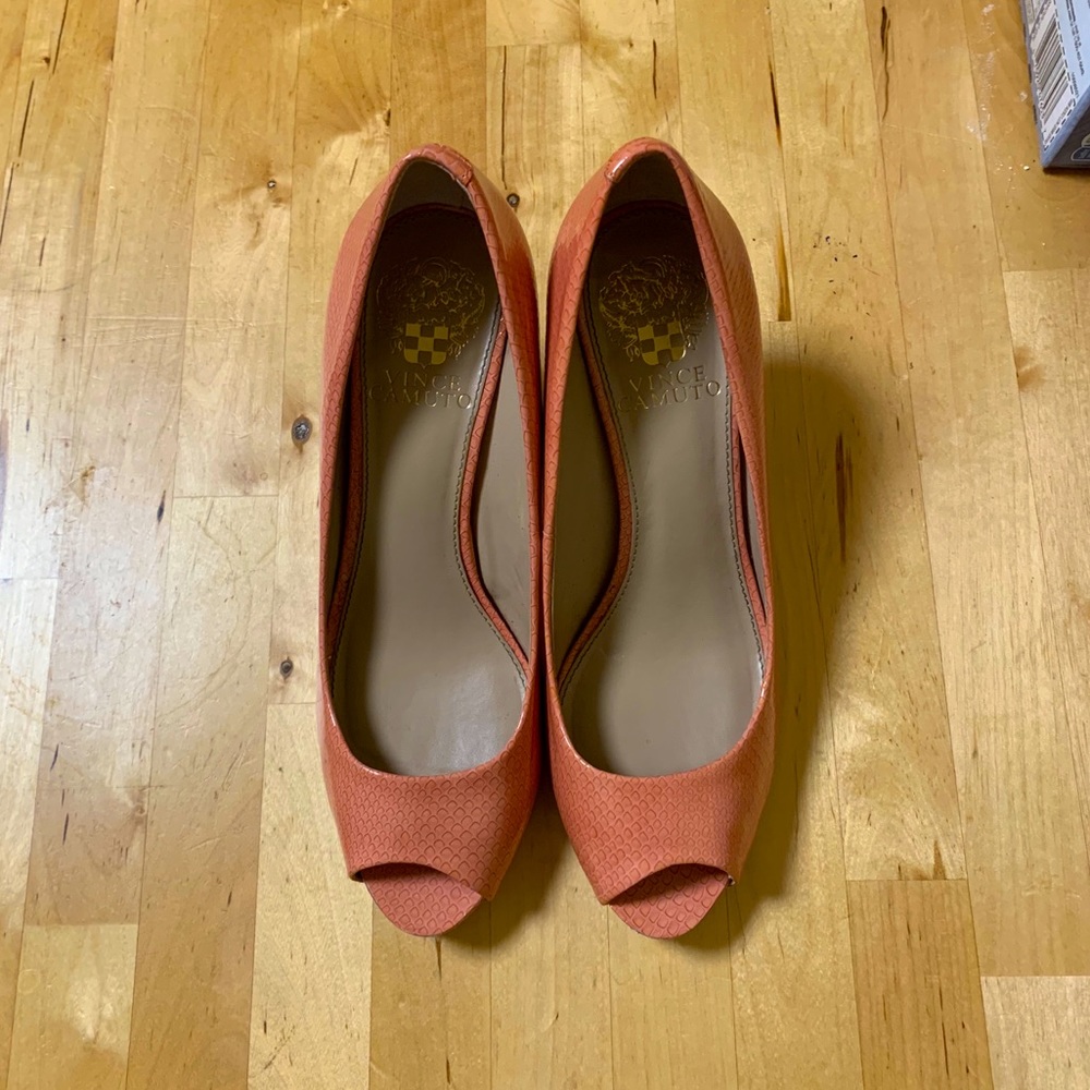 Vince Camuto Kira patent peep toe heels